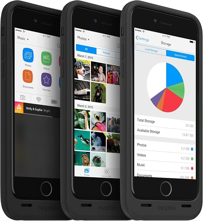 mophie Space Pack Battery Case with 32GB Storage for Apple iPhone 6/6S – Black - Image 6