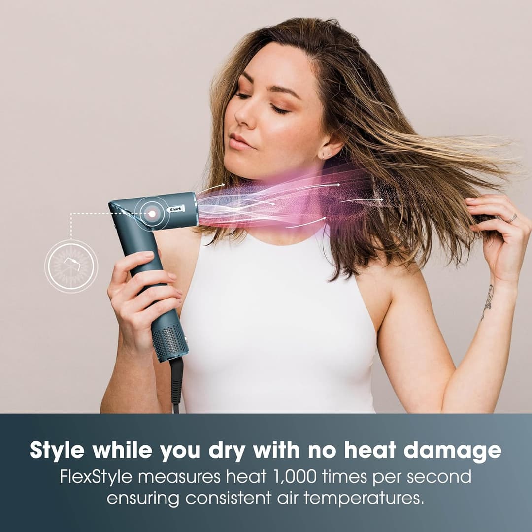 Shark Flex Style 5-in-1 Air Styler & Hair Dryer, Auto-Wrap Curlers, Frizz Fighter Finishing Tool, HD456TLUK - TEAL Blue - Image 4