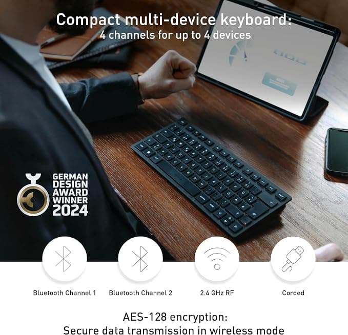 CHERRY KW 9200 MINI Compact Multi-Device Wireless Keyboard UK QWERTY - Black - Image 2