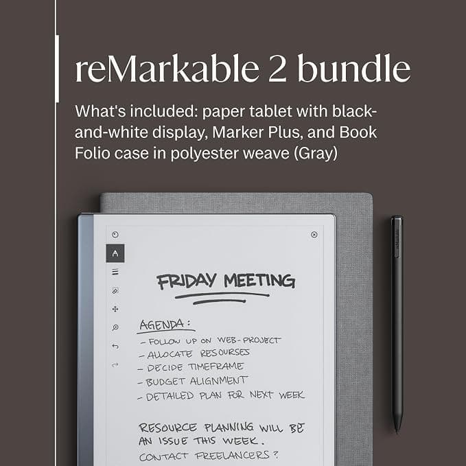 reMarkable 2 Essentials Bundle 10.3 Inch Paper Tablet with Marker Plus and Grey Book Folio - Image 2
