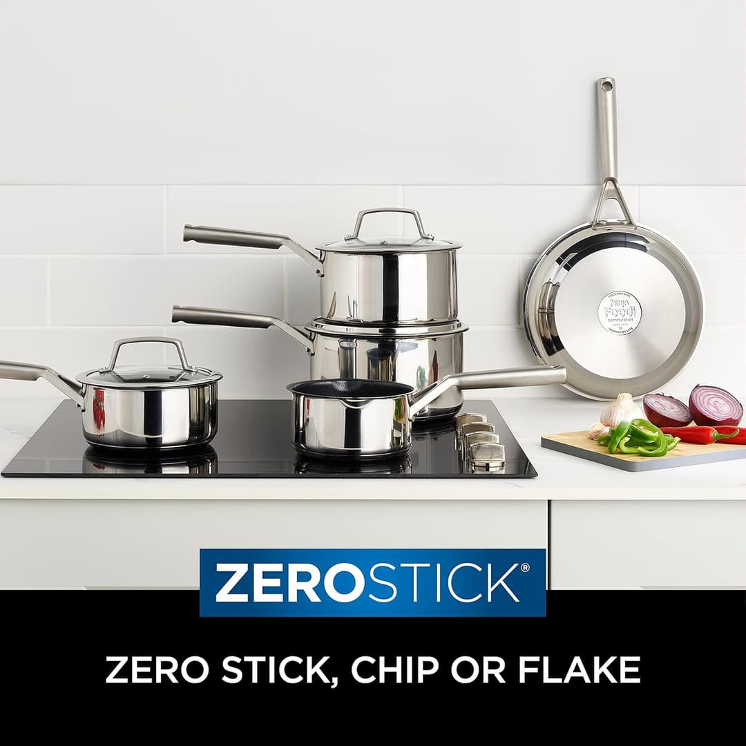 NINJAFoodi ZEROSTICK Stainless Steel 3 Piece Pan set 16/18/20cm Saucepans, non stick, C63000UK - Image 2