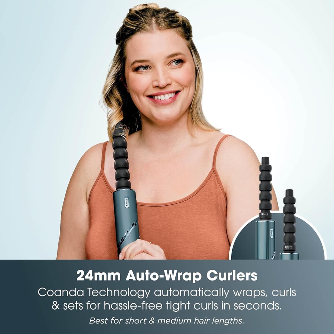 Shark Flex Style 5-in-1 Air Styler & Hair Dryer, Auto-Wrap Curlers, Frizz Fighter Finishing Tool, HD456TLUK - TEAL Blue - Image 6