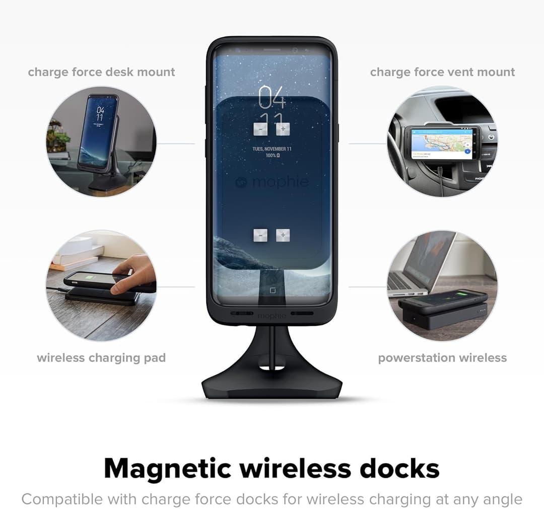 Mophie Juice Pack Wireless Battery Case for Samsung Galaxy S8 33 Hours Extra Power, Protective Charging Case – Black - Image 3