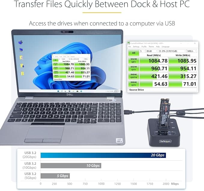 StarTech 1:1 M.2 NVMe SSD Duplicator Cloner Dock Dual Bay USB-C 20Gbps - Image 4