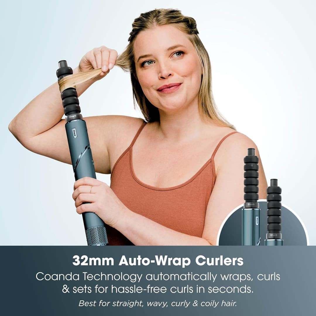 Shark Flex Style 5-in-1 Air Styler & Hair Dryer, Auto-Wrap Curlers, Frizz Fighter Finishing Tool, HD456TLUK - TEAL Blue - Image 5