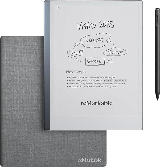 reMarkable 2 Essentials Bundle 10.3 Inch Paper Tablet with Marker Plus and Grey Book Folio