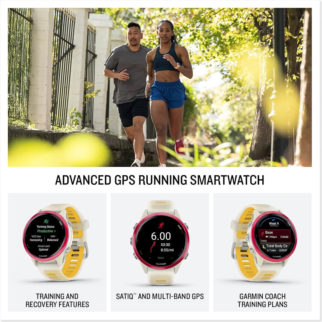 Garmin Forerunner 570 42mm GPS Running Smart Watch AMOLED Music Garmin Coach - Bone Raspberry - Image 2