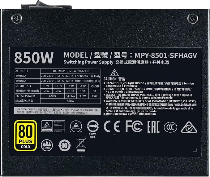 Cooler Master V850 SFX Gold 850W Fully Modular SFX Power Supply Unit - Black - Image 3