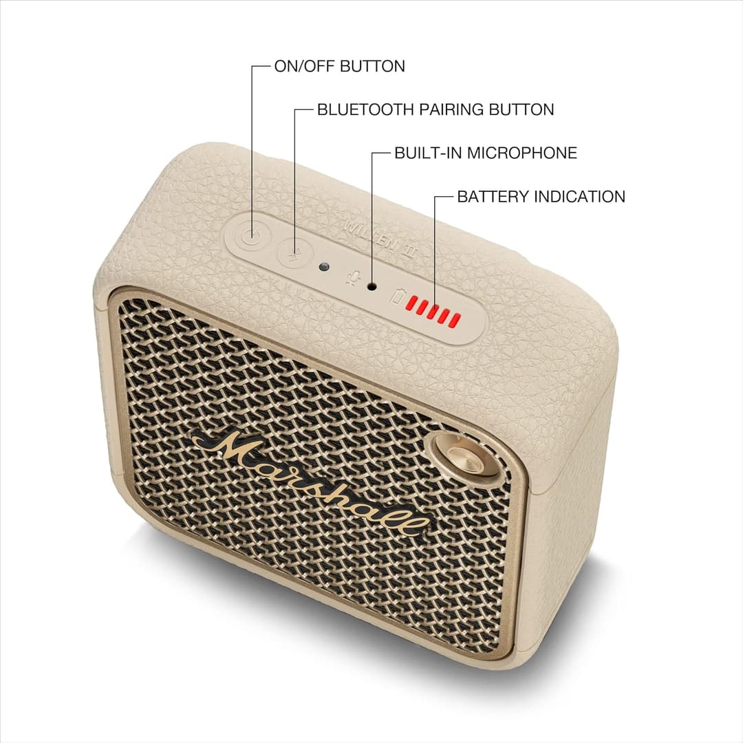 Marshall Willen II Bluetooth Speaker – Wireless, IP67 Water-Resistant, 17+ Hours Playtime, Cream - Image 6