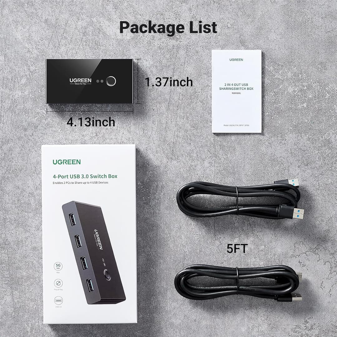 UGREEN 4-Port USB 3.0 Switch – High-Speed Peripheral Sharing for 2 Computers - Image 9