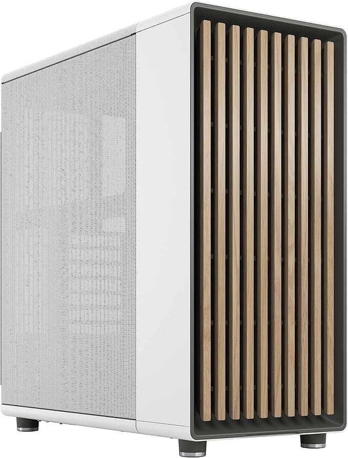Fractal Design North ATX Mid Tower PC Gaming Case Mesh Side Panel Chalk White with Oak Front - Image 1