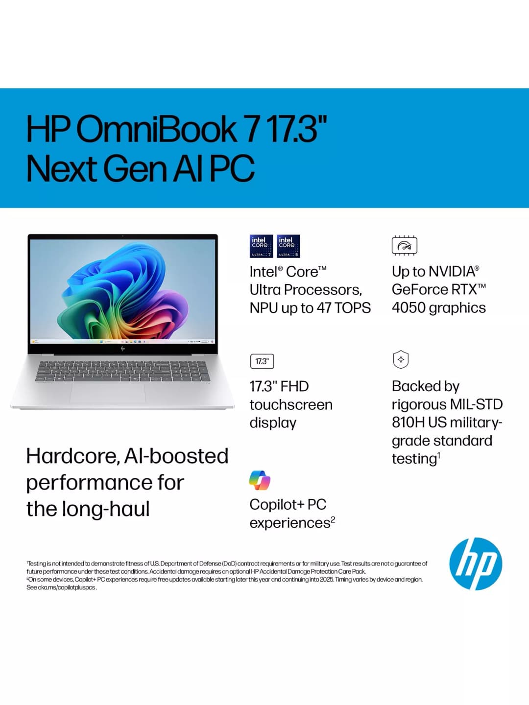 HPOmniBook 7 Laptop, Copilot+ PC, Intel Core Ultra 7 Processor, 32GB RAM, 2TB, 17.3” Full HD, Glacier Silver - Image 4