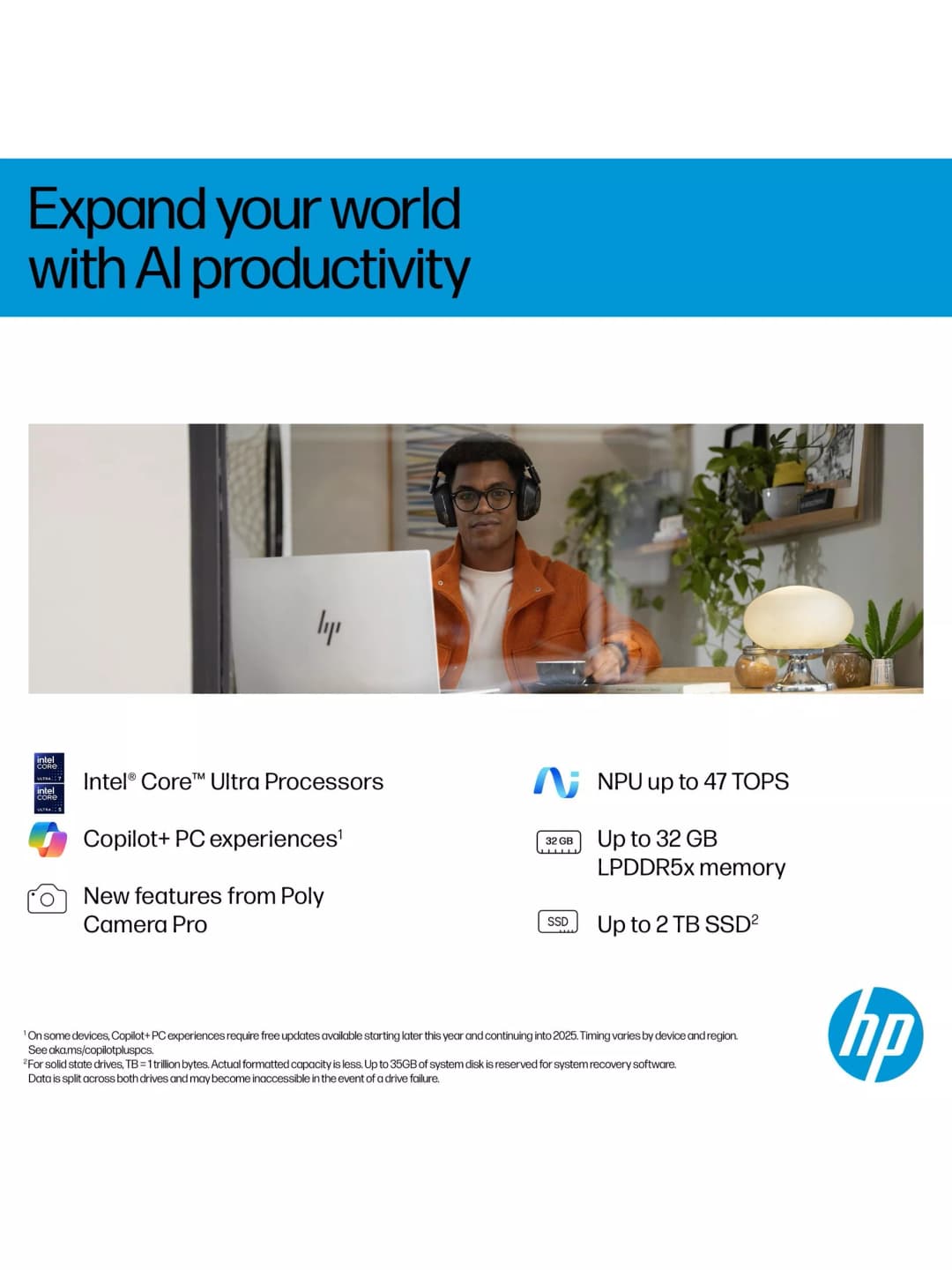 HPOmniBook 7 Laptop, Copilot+ PC, Intel Core Ultra 7 Processor, 32GB RAM, 2TB, 17.3” Full HD, Glacier Silver - Image 5