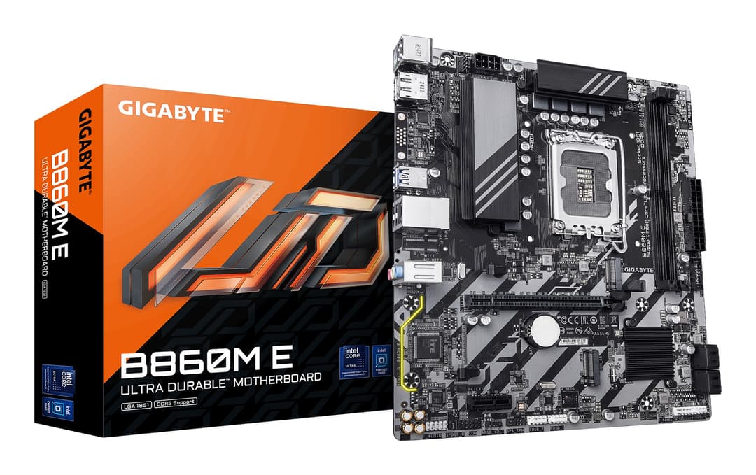 GIGABYTE B860M E Motherboard - Intel Core Ultra Series CPUs, 4+1+2 Phases VRM, up to 8800MHz DDR5 (O.C), 2xPCIe 4.0 M.2, 1GbE LAN, USB 3.2 Gen 1 - Image 1