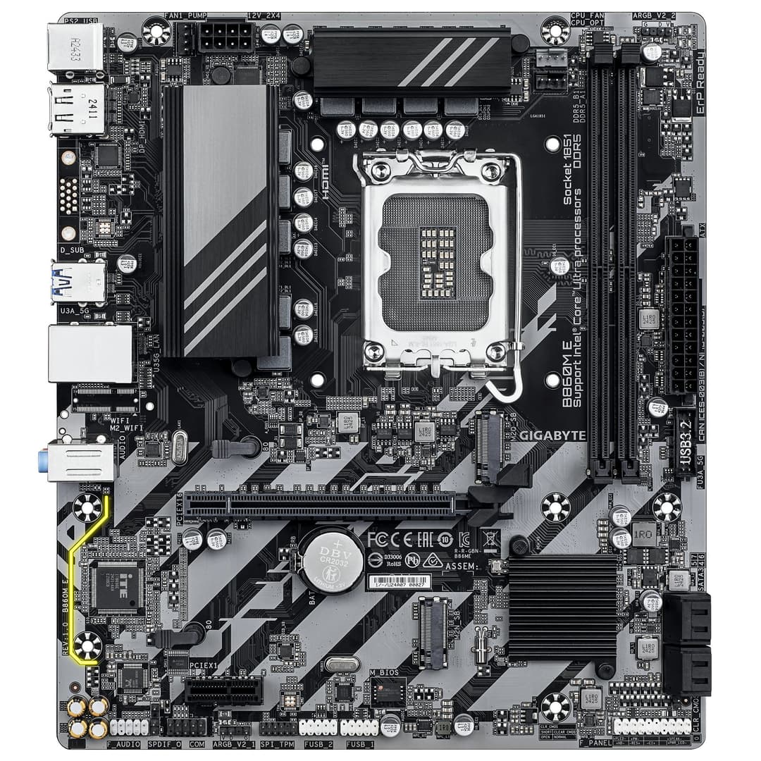 GIGABYTE B860M E Motherboard - Intel Core Ultra Series CPUs, 4+1+2 Phases VRM, up to 8800MHz DDR5 (O.C), 2xPCIe 4.0 M.2, 1GbE LAN, USB 3.2 Gen 1 - Image 2