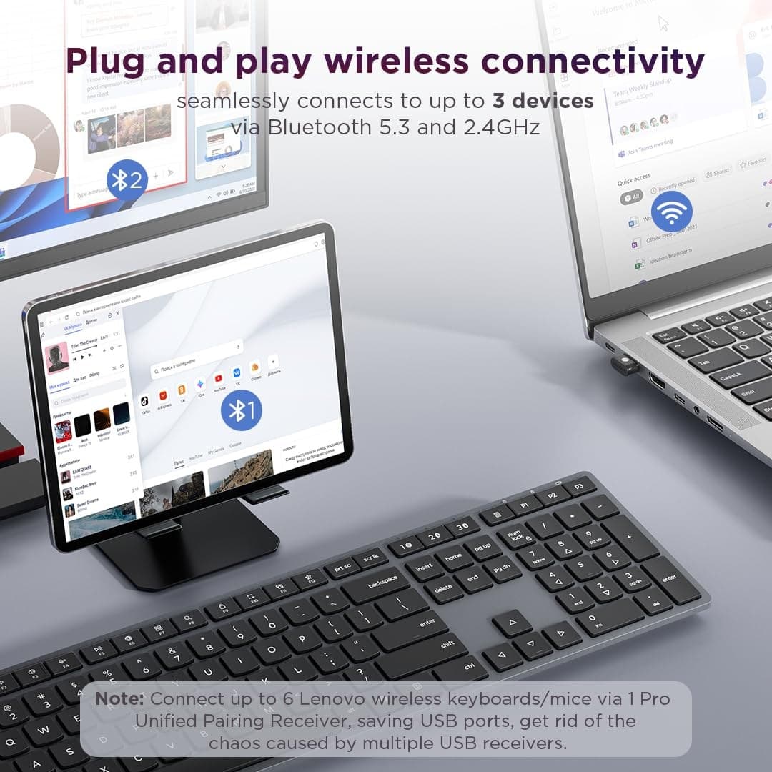 Lenovo 700 Modern Wireless Keyboard & Mouse Combo - Luna Grey - Image 3