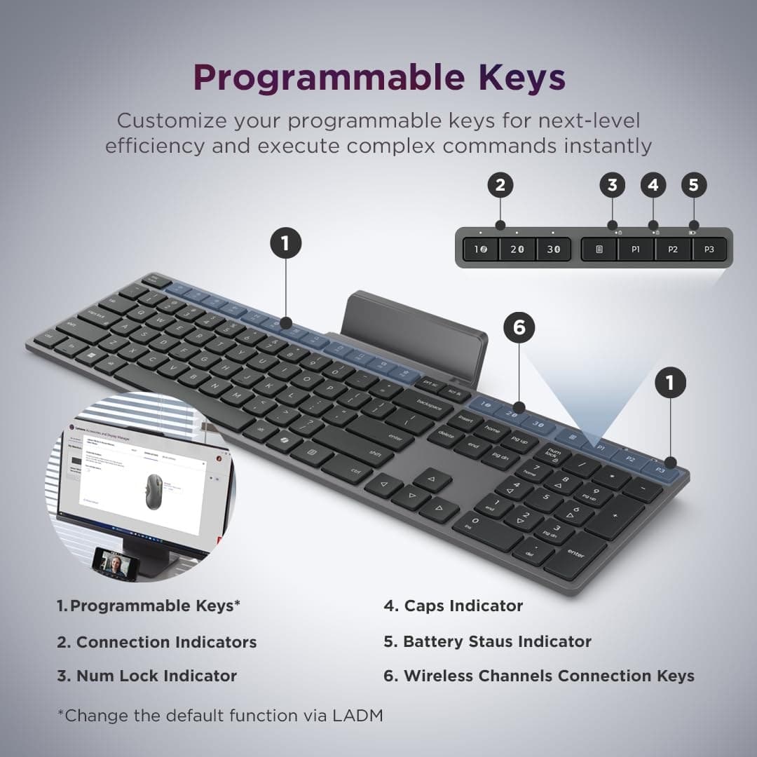 Lenovo 700 Modern Wireless Keyboard & Mouse Combo - Luna Grey - Image 5