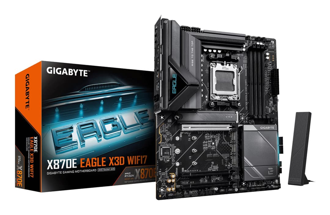 GIGABYTE X870E EAGLE X3D WIFI7 Motherboard - Supports AMD Ryzen 9000 CPUs, 14+2+2 Phases Digital VRM, up to 9000Hz DDR5 (OC), 1xPCIe 5.0 + 3xPCIe 4.0, Wi-Fi 7, 5GbE LAN, USB 4 - Image 1