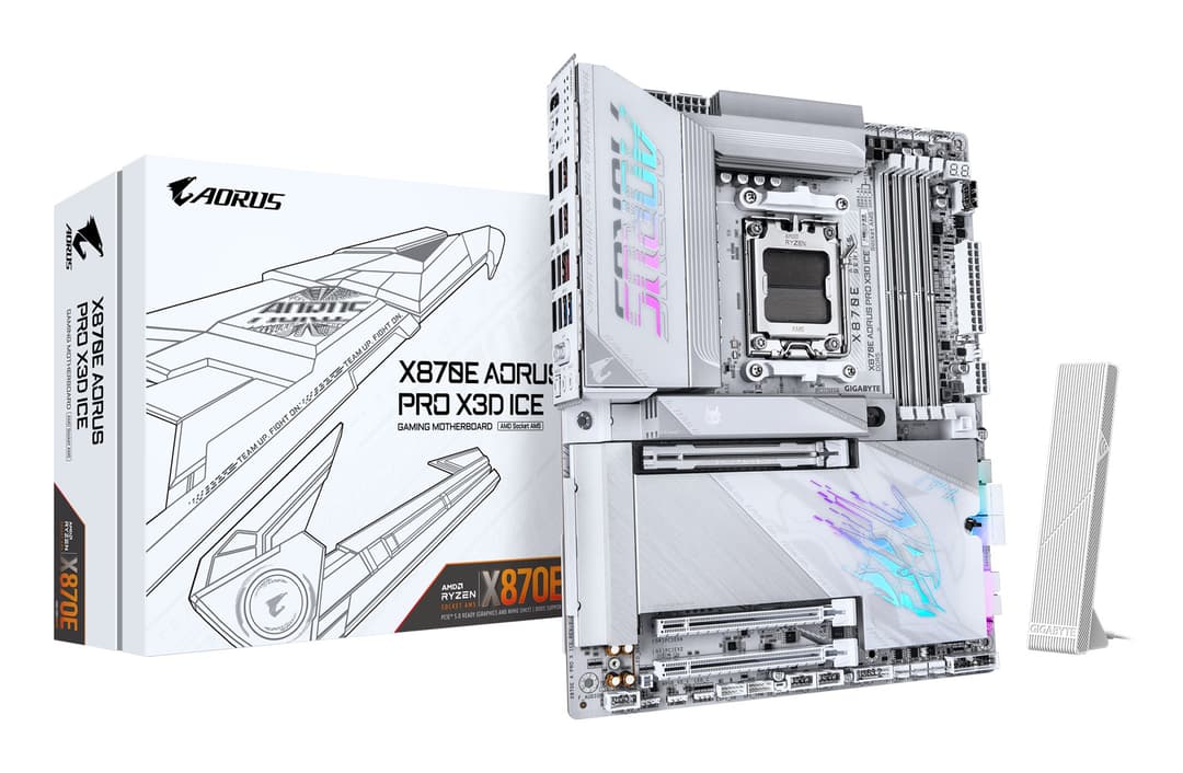 GIGABYTE X870E AORUS PRO X3D ICE Motherboard - Supports AMD Ryzen 9000 CPUs, 18+2+2 Phases Digital VRM, up to 9000Hz DDR5 (OC), 2xPCIe 5.0 + 2xPCIe 4.0, Wi-Fi 7, 5GbE LAN, USB 4 - Image 1