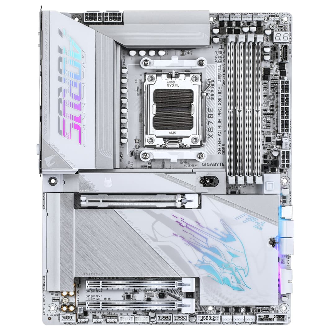 GIGABYTE X870E AORUS PRO X3D ICE Motherboard - Supports AMD Ryzen 9000 CPUs, 18+2+2 Phases Digital VRM, up to 9000Hz DDR5 (OC), 2xPCIe 5.0 + 2xPCIe 4.0, Wi-Fi 7, 5GbE LAN, USB 4 - Image 2