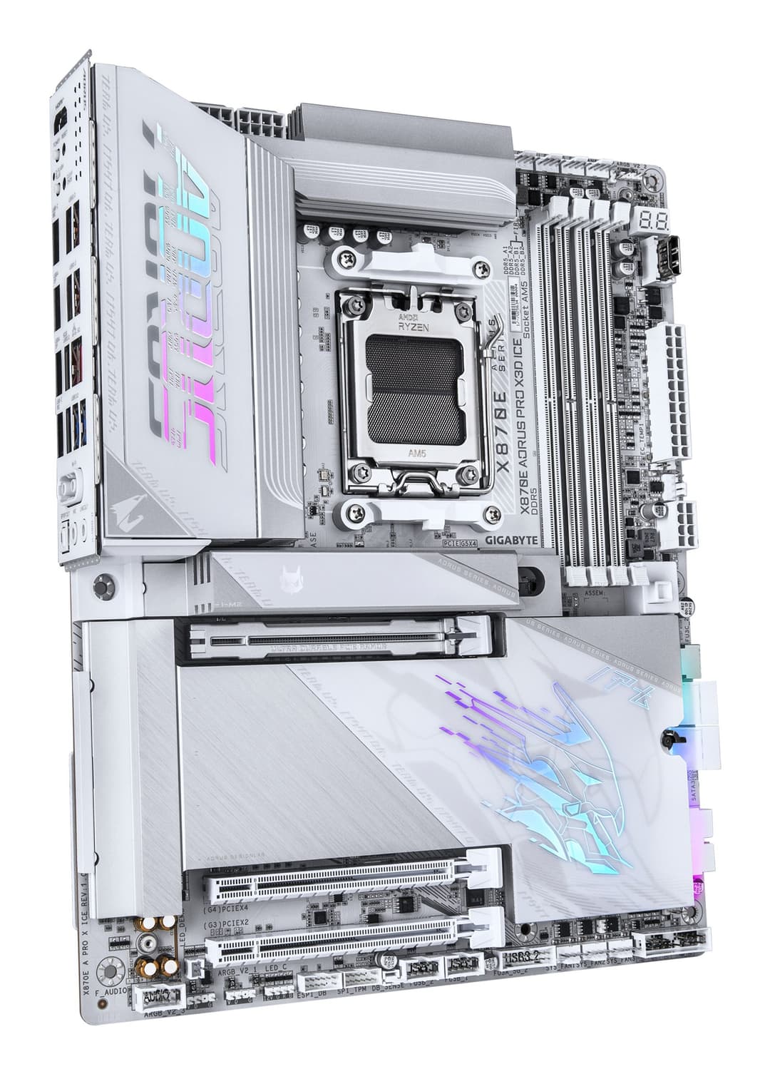 GIGABYTE X870E AORUS PRO X3D ICE Motherboard - Supports AMD Ryzen 9000 CPUs, 18+2+2 Phases Digital VRM, up to 9000Hz DDR5 (OC), 2xPCIe 5.0 + 2xPCIe 4.0, Wi-Fi 7, 5GbE LAN, USB 4 - Image 3