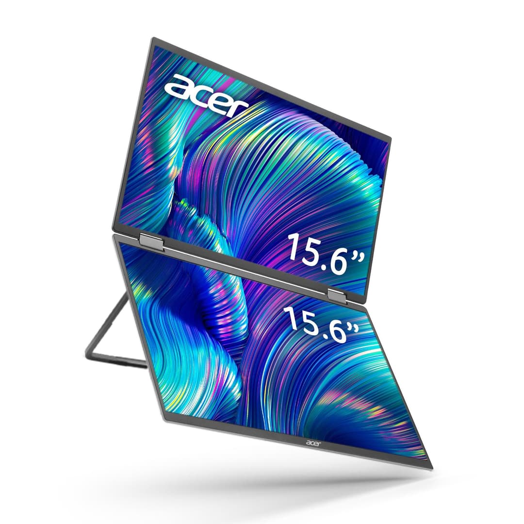 Acer PD163Q 15.6” FHD 1080P Foldable Dual-Screen Portable Monitor - Black - Image 1