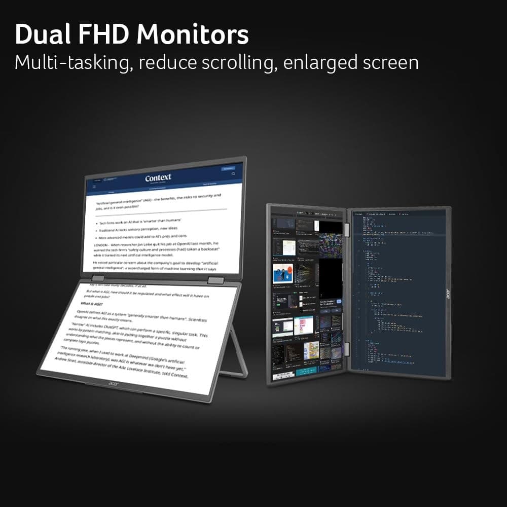 Acer PD163Q 15.6” FHD 1080P Foldable Dual-Screen Portable Monitor - Black - Image 2