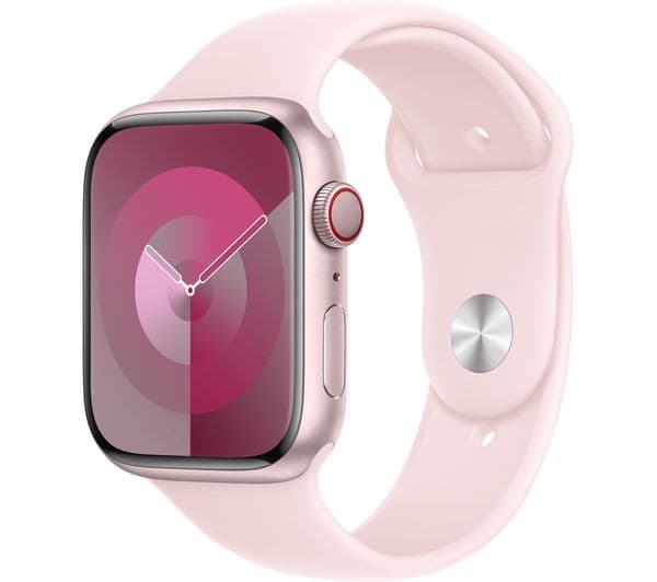 APPLE Watch Series 9 Cellular 45 mm Pink Aluminium Case with Light Pink Sport Band - Image 1