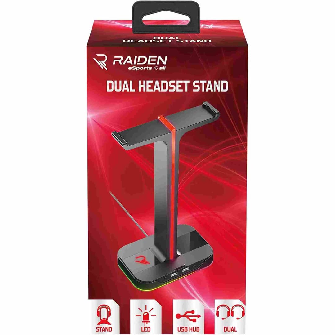 Raiden Dual Headset Stand with USB & LED Lighting - Image 1