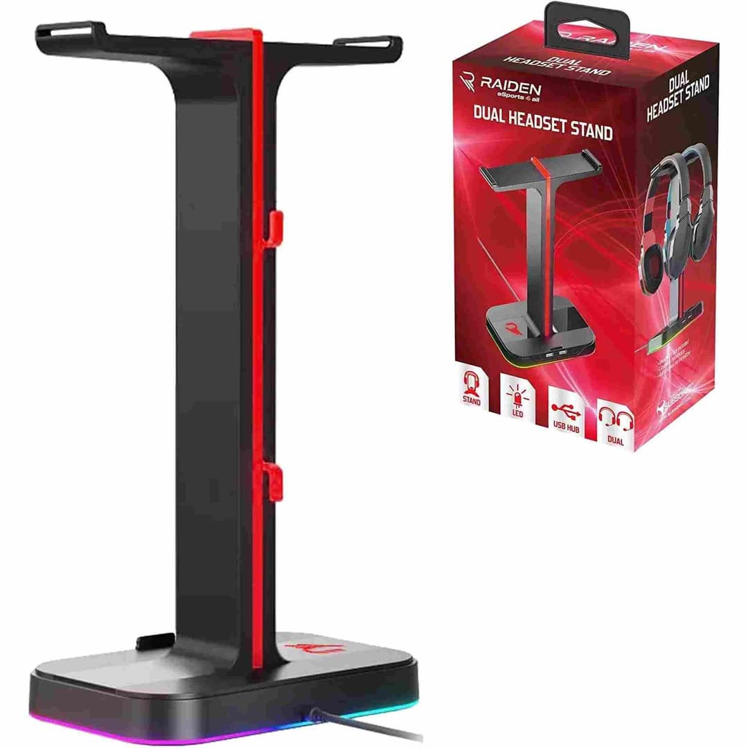 Raiden Dual Headset Stand with USB & LED Lighting - Image 2