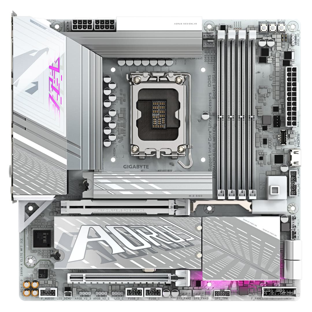 GIGABYTE Z890M AORUS ELITE WIFI7 ICE Motherboard - Supports Intel Core Ultra (Series 2) CPUs, 12+1+2 phases VRM, up to 8800MHz DDR5 (OC), 1xPCIe 5.0 + 2xPCIe 4.0, Wi-Fi 7, 2.5GbE LAN, USB 4 - Image 2