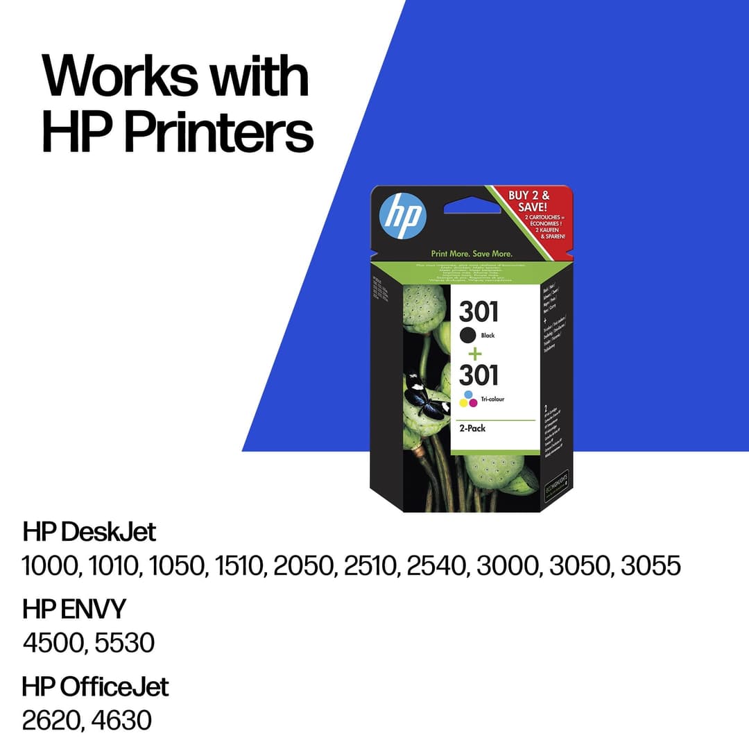 HP 301 Black & Tri-colour Original Ink Cartridges - 2-Pack - Image 2