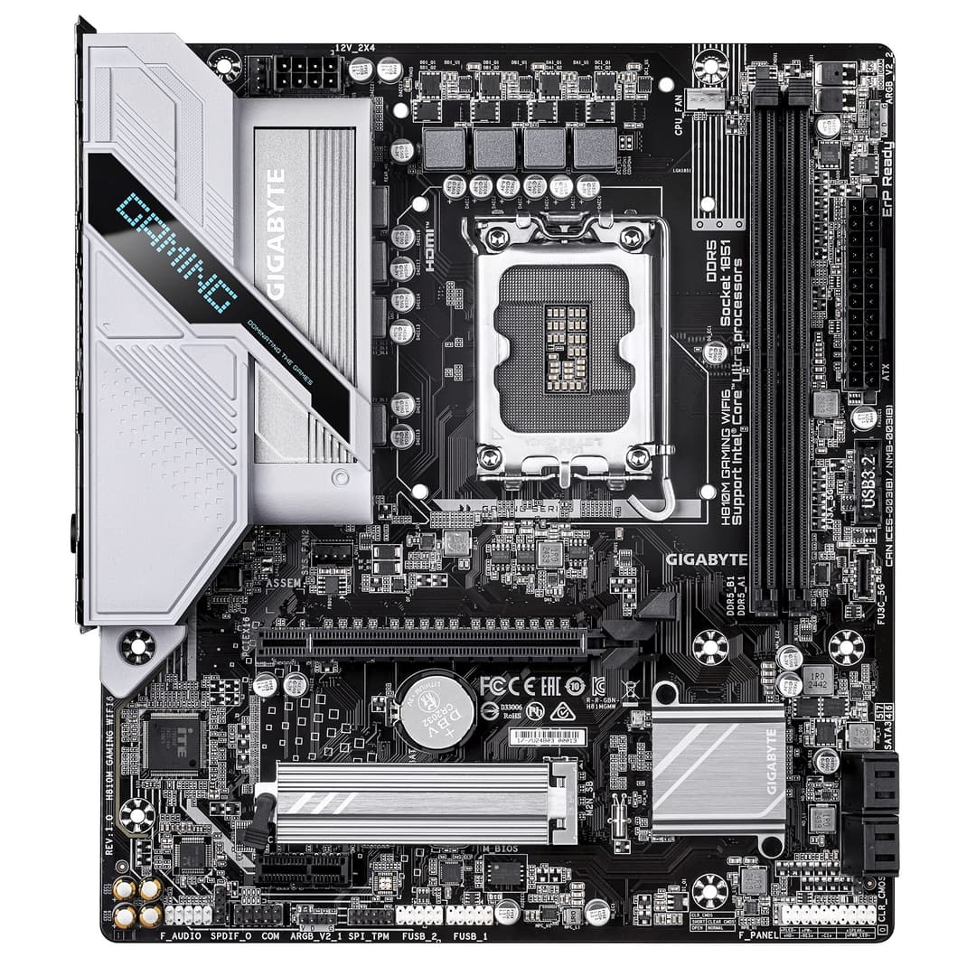 GIGABYTE H810M GAMING WIFI6 Motherboard - Intel Core Ultra (Series 2) CPUs, 4+1+2 Phases VRM, up to 6400MHz DDR5, 1xPCIe 4.0 M.2, 2.5GbE LAN, WIFI 6, USB 3.2 Gen 1 - Image 2