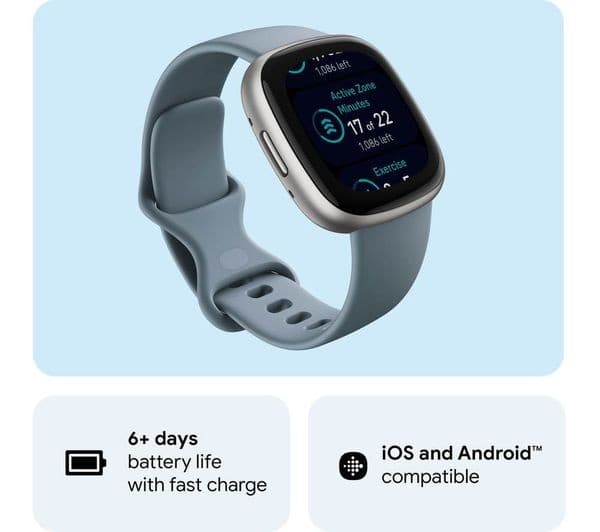 Fitbit Versa 4 Smartwatch Waterfall Blue - Image 3