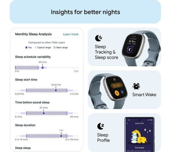 Fitbit Versa 4 Smartwatch Waterfall Blue - Image 6
