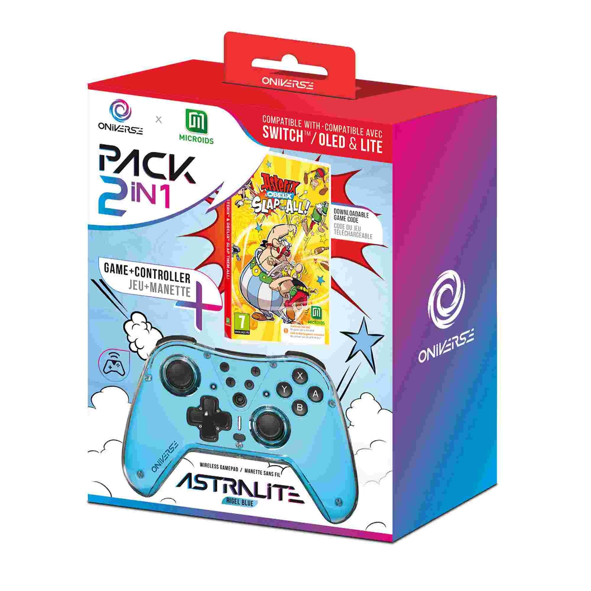 Astralite Blue Wireless Bluetooth Controller with Asterix & Obelix Slap Them All! for Nintendo Switch