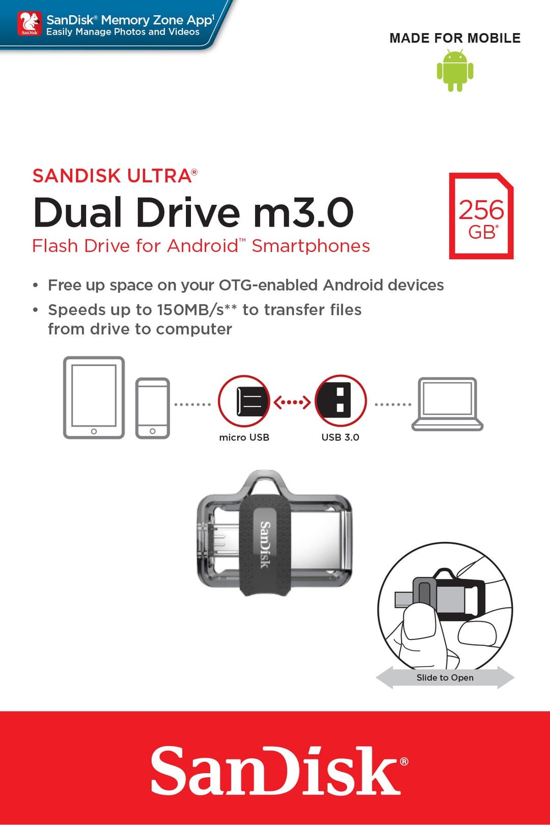 SanDisk Ultra Dual m3.0 USB flash drive 256 GB USB Type-A / Micro-USB 3.2 Gen 1 (3.1 Gen 1) Black, Silver, Transparent - Image 7