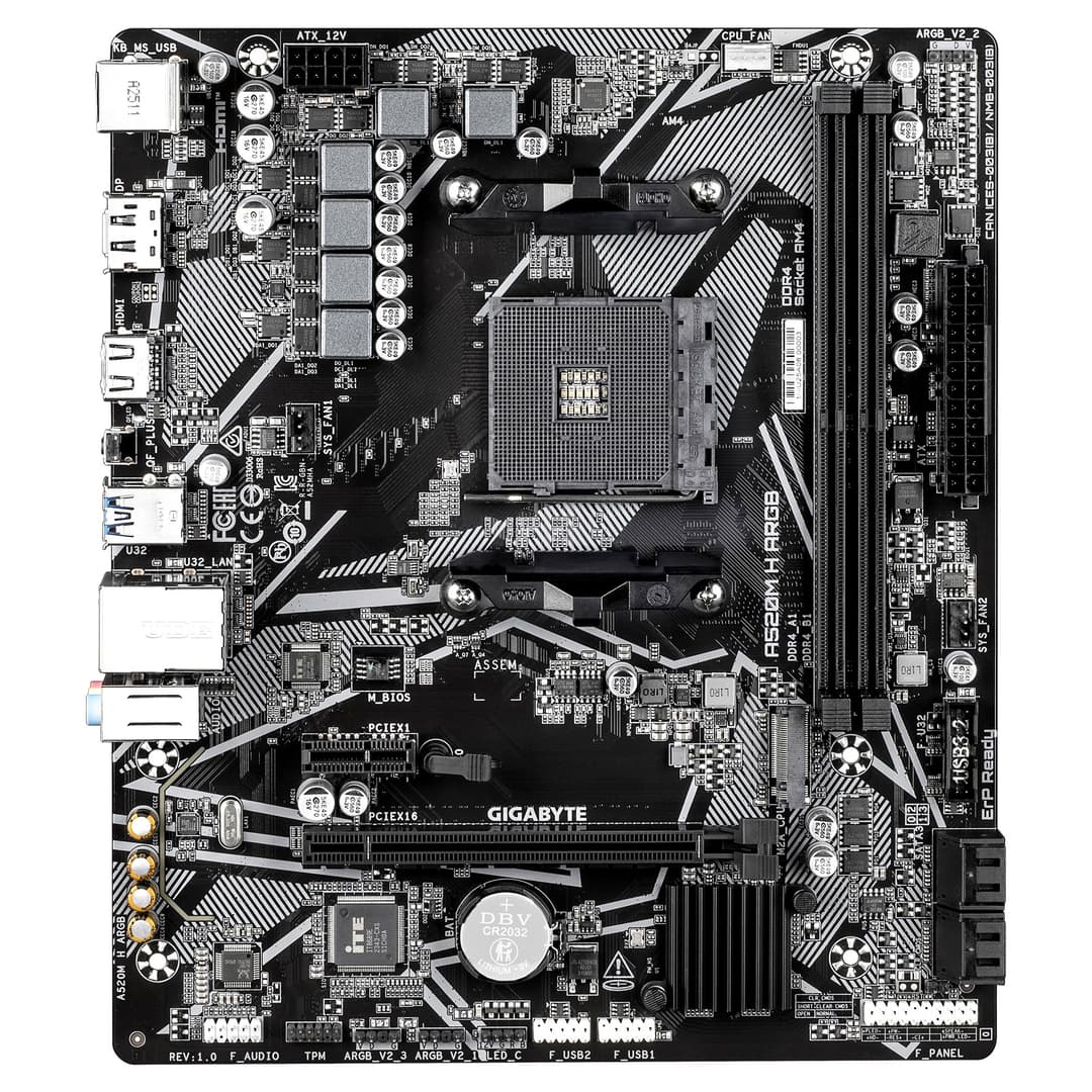 GIGABYTE A520M H ARGB Motherboard - Supports AMD Ryzen 5000 Series CPUs, up to 5100MHz DDR4 (OC), PCIe 3.0 x4 M.2, 1 GbE LAN, USB 3.2 Gen 1 - Image 2