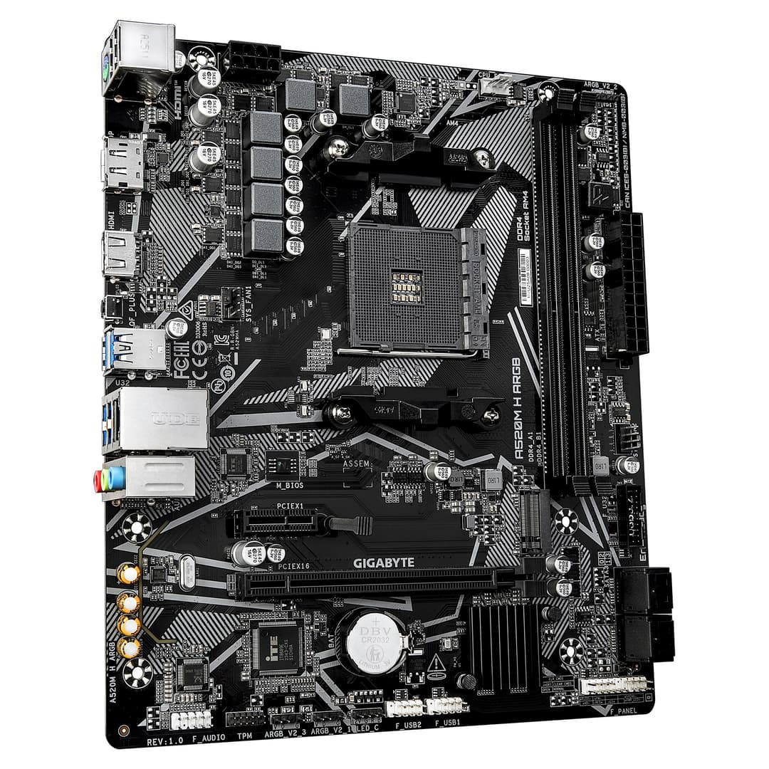 GIGABYTE A520M H ARGB Motherboard - Supports AMD Ryzen 5000 Series CPUs, up to 5100MHz DDR4 (OC), PCIe 3.0 x4 M.2, 1 GbE LAN, USB 3.2 Gen 1 - Image 3