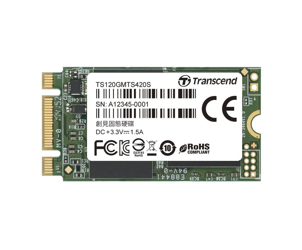 120GB Transcend M.2 SATA III 6Gb/s SSD MTS420 3D TLC Flash 42mm Form Factor - Image 1