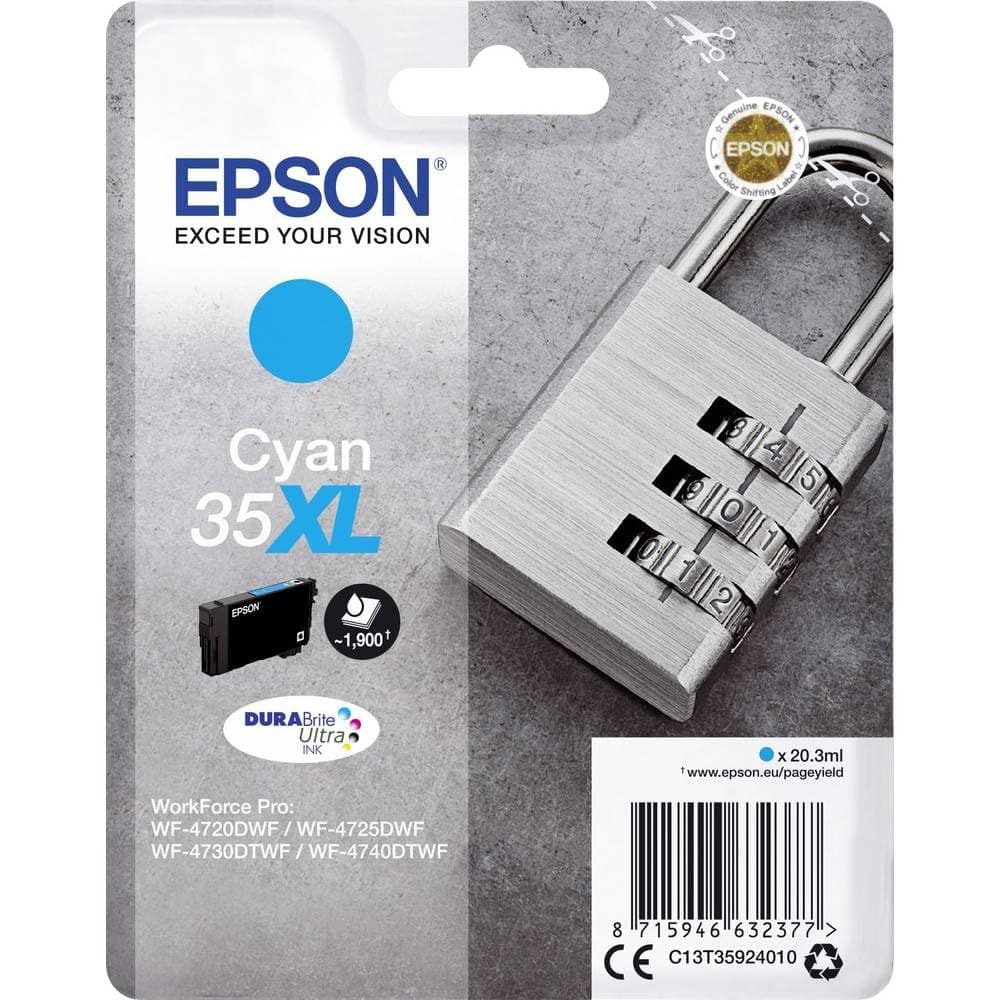 Epson 35XL Cyan Padlock High Yield Genuine Ink Cartridge - Cyan