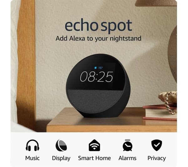 Amazon Echo Spot Smart Alarm Clock Black - Image 2