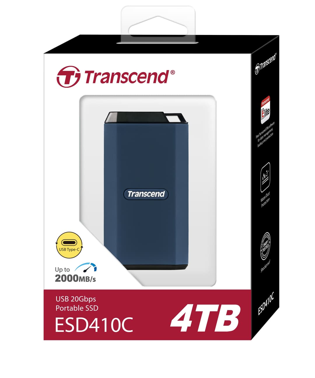 4TB Transcend ESD410C Portable SSD USB Type-A/Type-C Rugged Water-Resistant Dark Blue - Image 4