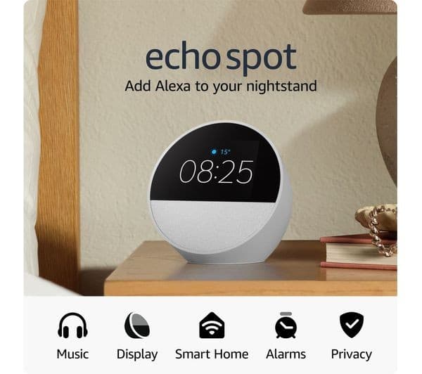Amazon Echo Spot Smart Alarm Clock Glacier White - Image 2