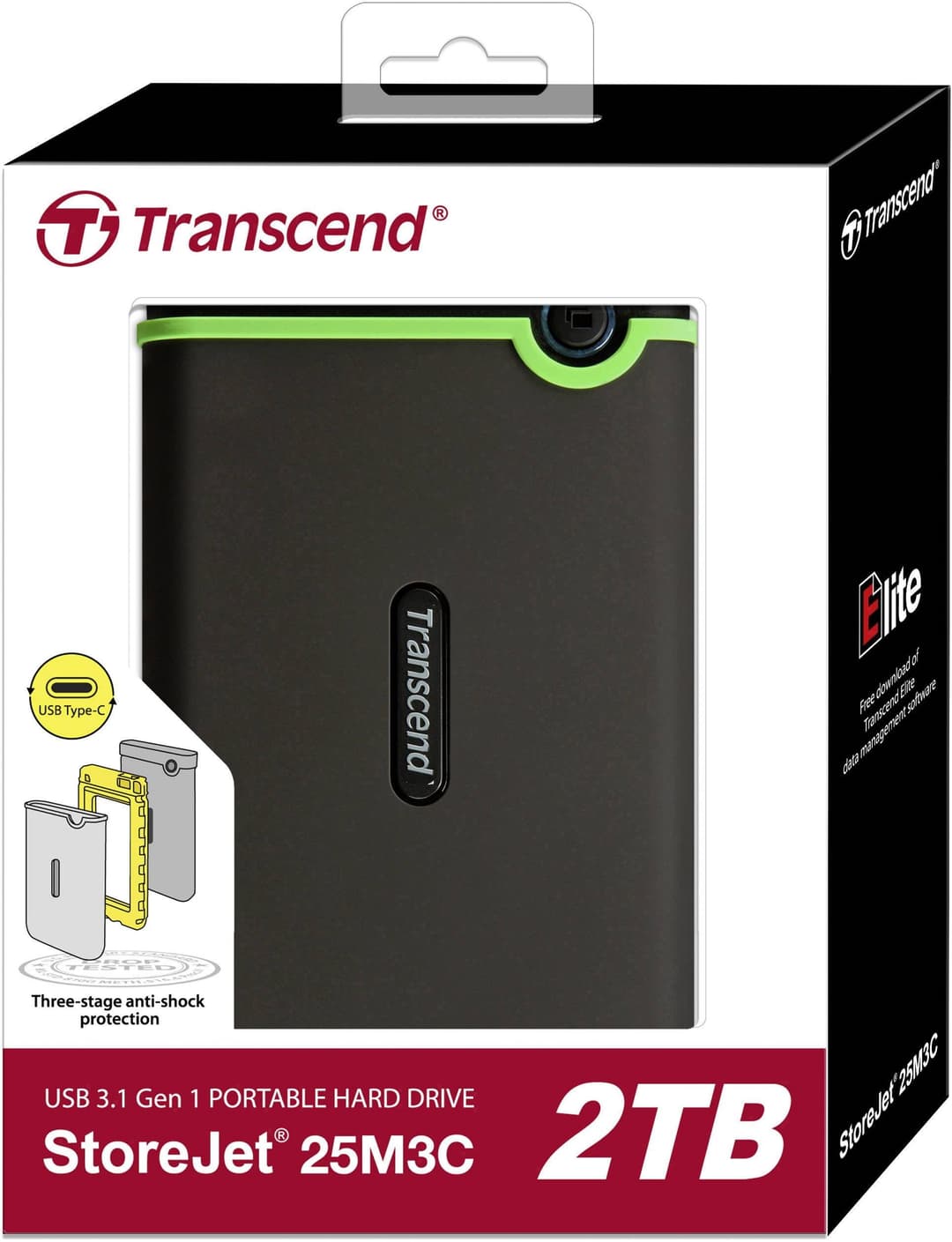 2TB Transcend USB3.1 Type-C StoreJet 25M3C 2.5-inch External Hard Drive Shock-Resistant - Image 3