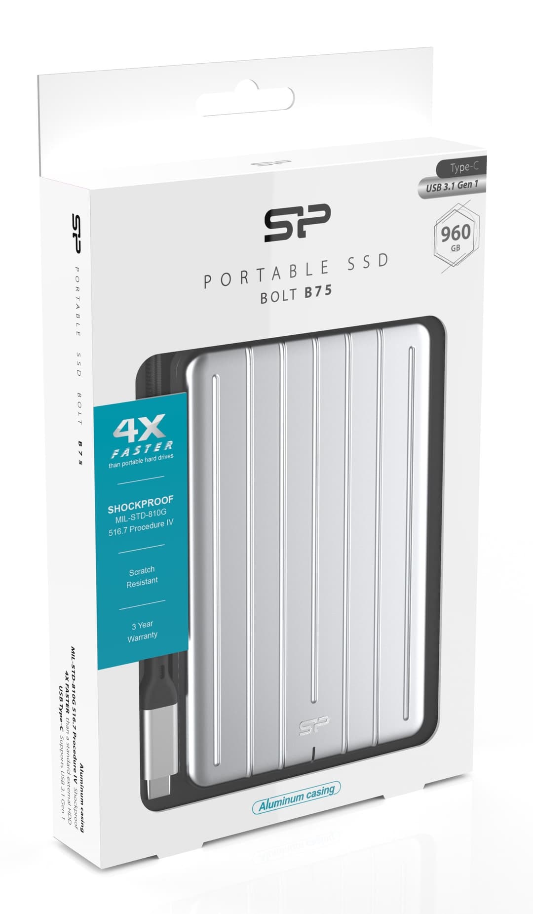 960GB Silicon Power B75 Portable External SSD - USB3.1 Type-C - Aluminum - Image 4
