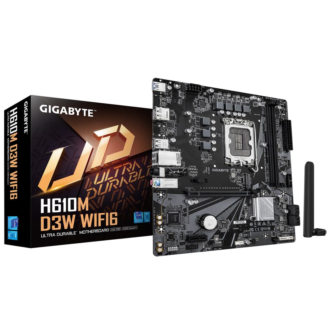 GIGABYTE H610M D3W WIFI6 Motherboard - Supports 14th Gen. Intel Core CPUs, 5+1+1 phases VRM, up to 5600MHz DDR4, 1xPCIe 3.0 M.2, Wi-Fi 6, 1GbE LAN, USB 3.2 Gen 1 - Image 1