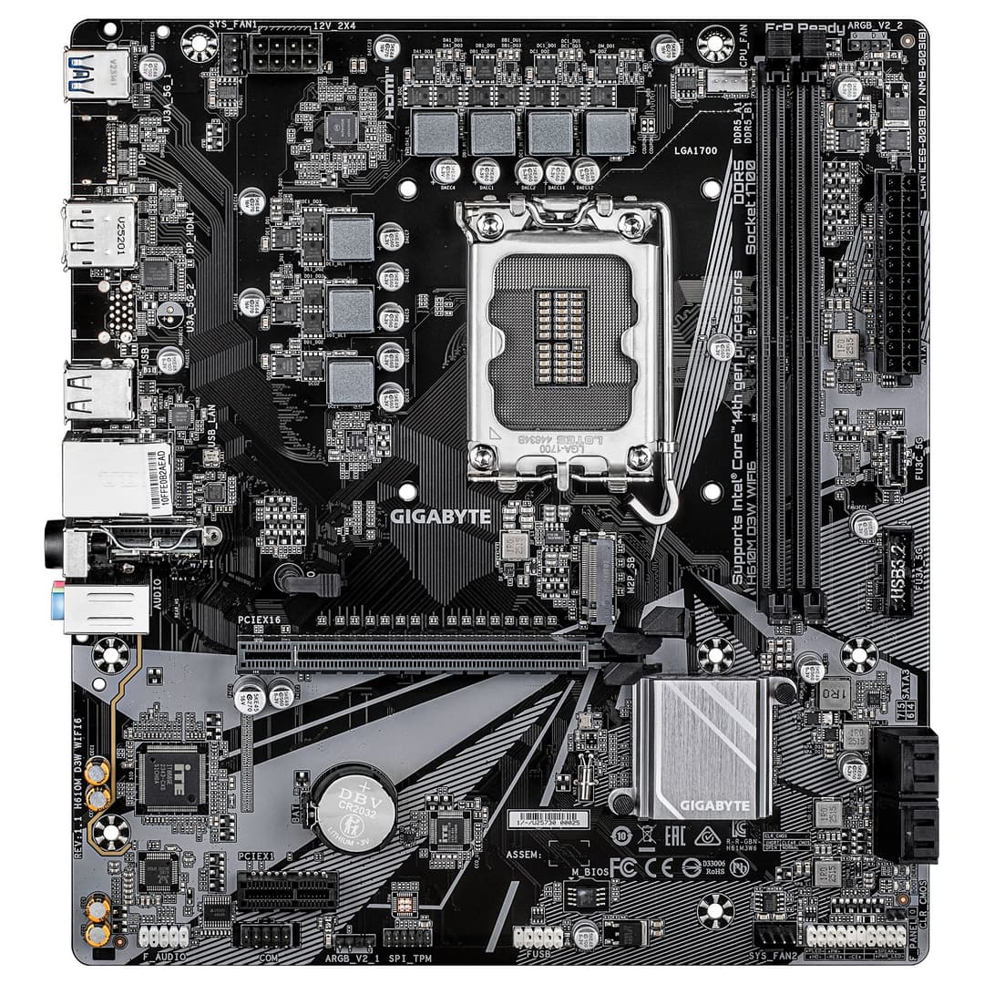 GIGABYTE H610M D3W WIFI6 Motherboard - Supports 14th Gen. Intel Core CPUs, 5+1+1 phases VRM, up to 5600MHz DDR4, 1xPCIe 3.0 M.2, Wi-Fi 6, 1GbE LAN, USB 3.2 Gen 1 - Image 2