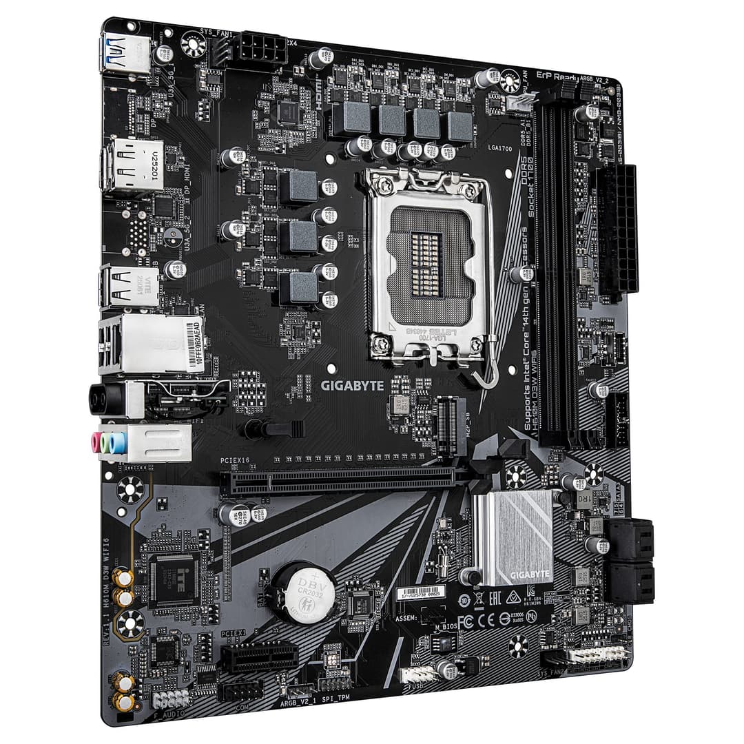 GIGABYTE H610M D3W WIFI6 Motherboard - Supports 14th Gen. Intel Core CPUs, 5+1+1 phases VRM, up to 5600MHz DDR4, 1xPCIe 3.0 M.2, Wi-Fi 6, 1GbE LAN, USB 3.2 Gen 1 - Image 3