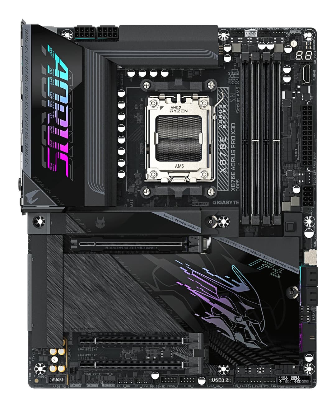 GIGABYTE X870E AORUS PRO X3D Motherboard - Supports AMD Ryzen 9000 CPUs, 18+2+2 Phases Digital VRM, up to 9000Hz DDR5 (OC), 2xPCIe 5.0 + 2xPCIe 4.0, Wi-Fi 7, 5GbE LAN, USB 4 - Image 2
